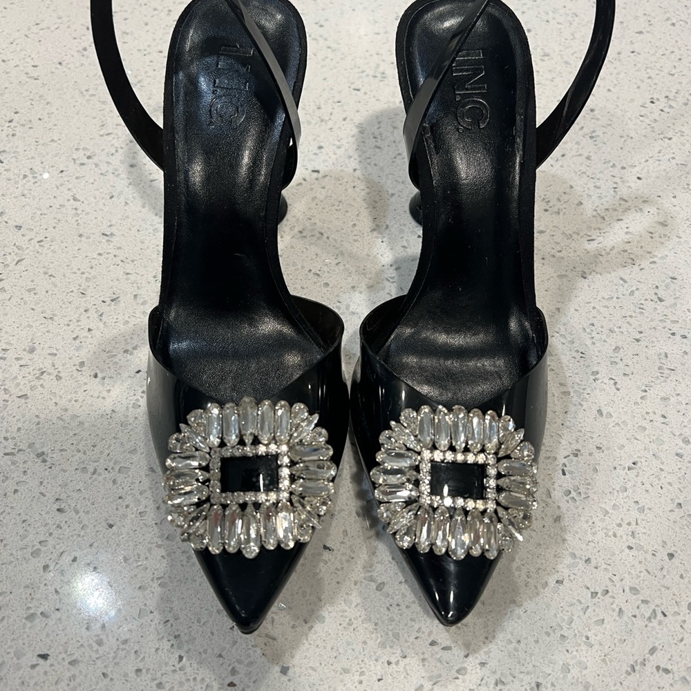 Elegant Black Slingback Heels with Crystal Embellishment